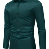 kkboxly  Slim Fit Shirt, Men's Semi Formal Lapel Button Up Long Sleeve Shirt For Spring Summer Business