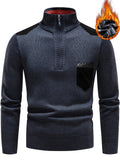 kkboxly  Men's Spring New Casual Long-sleeved Turtleneck With Zipper Knitted Pullover Sweater Warm Pocket Stitching Pullover Sweater For Autumn And Winter