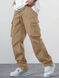 Trendy Solid  Cotton Cargo Pants, Men's Multi Flap Pocket Trousers, Loose Casual Outdoor Pants, Men's Work Pants Outdoors Streetwear Hip Hop Style