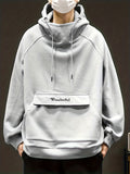 kkboxly  Men's Trendy Solid Fleece Hoodie, Casual Warm Loose Hooded Sweatshirt For Outdoor