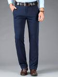 kkboxly Classic Design Dress Pants, Men's Formal Solid Color Slightly Stretch Dress Pants For Spring Summer Business