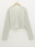 kkboxly  Solid Cropped Knit Cardigan, Casual Button Front Long Sleeve Sweater, Women's Clothing