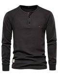 kkboxly  Waffle Henley T-Shirt Men's Basic Breathable Long Sleeve  Henley T-Shirts