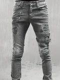 kkboxly  Slim Fit Ripped Biker Jeans, Men's Casual Street Style Medium Stretch Denim Pants