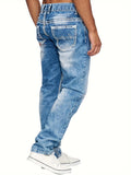 kkboxly  Men's Casual Slim Fit Stretch Jeans, Chic Street Style Distressed Denim Pants