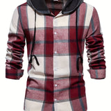 kkboxly  2023 Spring And Autumn New Men's Loose Hooded Plaid Shirt