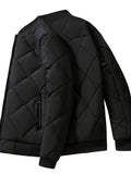 kkboxly  Men's Casual Warm Fleece Lined Padded Jacket, Chic Stand Collar Coat For Fall Winter