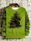 kkboxly  Sailboat Print Trendy Sweatshirt, Men's Casual Graphic Design Crew Neck Pullover Sweatshirt For Men Fall Winter