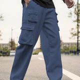 kkboxly Men's Multi Flap Pocket Cargo Pants, Loose Trendy Pants