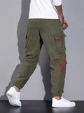 kkboxly  Trendy Corduroy Cargo Drawstring Pants, Men's Multi Flap Pocket Trousers, Loose Casual Outdoor Pants, Men's Work Pants Outdoors Streetwear Hip Hop Style