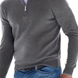 Long Sleeves Zipper Stand Collar Pullover Tops, Men's Casual Top Shirts