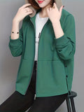 Color Block Simple Hooded Jacket, Casual Zip Up Long Sleeve Outerwear, Women's Clothing