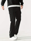 kkboxly  Zipper Design, Men's Corduroy Cargo Pants With Flap Pockets, Comfy Trendy Trousers