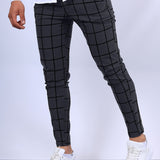 kkboxly  Slim Fit Elegant Plaid Slacks, Men's Casual Vintage Style Slightly Stretch Dress Pants For Business Banquet Dating Dinner