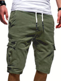 kkboxly  Classic Design Cargo Shorts, Men's Casual Multi Pocket Waist Drawstring Cargo Shorts For Summer Outdoor