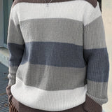 kkboxly  Crew Neck Retro Knitted Sweater, Men's Casual Warm Striped Slightly Stretch Pullover Sweater For Fall Winter