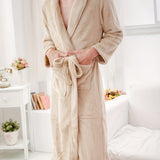 kkboxly Men's Comfy Solid Fleece Robe Home Pajamas Wear With Pocket One-piece Lace Up Kimono Night-robe Warm Sets After Bath