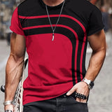 kkboxly Men's Geometric Striped Novelty T-Shirt - Casual Summer Tee with Classic Pattern