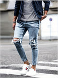 kkboxly  Slim Fit Ripped Jeans, Men's Casual Street Style Distressed Mid Stretch Denim Pants For Spring Summer