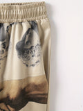 kkboxly Men's Casual Oil Painting Finger Print Active Shorts, Drawstring Beach Shorts For Summer Beach Resort