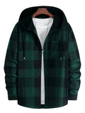 kkboxly  Men's Plaid Hooded Shirt, Men's Hooded Sweatshirt Novel Long Sleeve Hoodies With Button Gym Sports Hooded Shirt