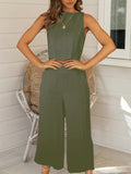 kkboxly  Casual Lounge Vest & Pants Two-piece Set, Button Back Sleeveless Vest & Wide Leg Loose Pants Set, Women's Clothing