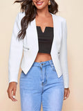 kkboxly  Solid Lapel Zipper Long Sleeve Blazer Jacket, Elegant Spring & Fall Commuter Slim Outerwear, Women's Clothing