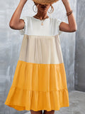 kkboxly  Women's Summer Dress Sleeveless Ruffle Sleeve Round Neck Mini Dress Color Block Loose Short Flowy Pleated Dress