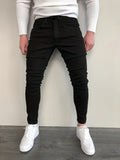 kkboxly  Slim Fit Cotton Jeans, Men's Casual Street Style Solid Color Classic Design Mid Stretch Denim Pants For Spring Summer