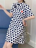 kkboxly  Hearts Print Cheongsam Dress, Short Sleeve Qipao Dress For Summer & Spring, Women's Clothing