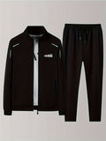 kkboxly  Two Piece Outfits For Men, Men Classic Design Zipper Up Jacket And Sweatpants Drawstring Pants