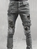 kkboxly  Slim Fit Ripped Biker Jeans, Men's Casual Street Style Medium Stretch Denim Pants