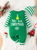 2pcs Set Infant Toddler Long Sleeve Romper & Hat, Letter Print Cute Christmas, Suitable For Outdoor Wear, Spring And Autumn