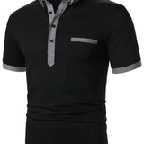 kkboxly  Men's Polo Shirts, Casual Black Slim Fit Lapel Button Up Polo Shirt