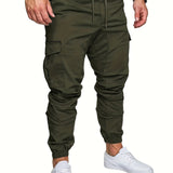 kkboxly  Men's Casual Cotton Pockets Drawstring Outdoor Sports Cargo Pants