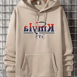 Letters Print Hoodies For Men, Graphic Hoodie With Kangaroo Pocket, Comfy Loose Drawstring Trendy Hooded Pullover, Mens Clothing For Autumn Winter