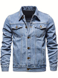 kkboxly  Men's Retro Denim Jacket, Casual Street Style Multi Pocket Denim Jacket