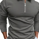 kkboxly Casual Long Sleeves Polo Shirts, Button V-neck Tee, Men's Comfortable Slim Tops Spring Fall Clothing