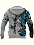 Men's Casual Fishing Pattern 3D Print Hooded Sweatshirt