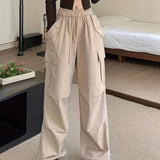 kkboxly  Long Length Loose Sports Pants, Wide Leg High Waist Elastic Waist Cargo Pants, Women's Activewear