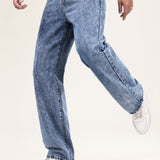 kkboxly Men's Trendy Straight Leg Jeans Distressed Men's Denim Pants Streetwear Hiphop Jeans