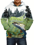 kkboxly  Plus Size Men's 3D Fish & Field Print Hoodies Fashion Casual Hooded Sweatshirt For Fall Winter, Men's Clothing