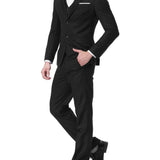 Formal 3 Pieces Set, Men's Two Button Jacket & Slanted Lapel Vest & Pants Suit Set For Business Dinner Wedding Party