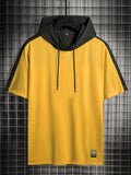 kkboxly  Thin Material, Men's Black And White Casual Short Sleeve Hooded T-shirt