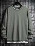 kkboxly  Men's Contrast Color Hem Sweatshirt, Casual Comfy Loose Pullover, Mens Clothing