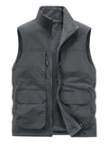 kkboxly Multi Pockets Reversible Cargo Vest, Men's Casual Outwear Stand Collar Zip Up Vest For Outdoor Fishing Photography