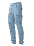 kkboxly Men's Casual Multi Pocket Jeans, Street Style Medium Stretch Denim Pants