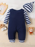 2pcs Set Infant Toddler Long Sleeve Romper & Hat, Letter Print Cute Christmas, Suitable For Outdoor Wear, Spring And Autumn