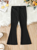 kkboxly  Girls' Ribbed Bell Bottom Trousers Stretch Slim For Outerwear Kids Flared Tight Pants For Spring And Autumn