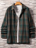 kkboxly  Men's Plaid Button Up Loose Trendy Comfy Long Sleeve Shirt For Summer Autumn, Mens Clothing